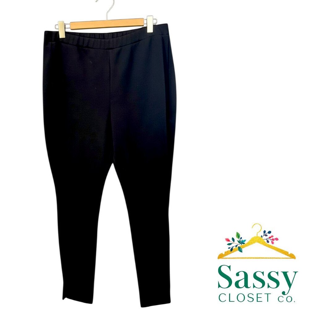 NWOT Nordstrom Black Pull‑On Flat Front Ankle Pants Slit Hem Size L